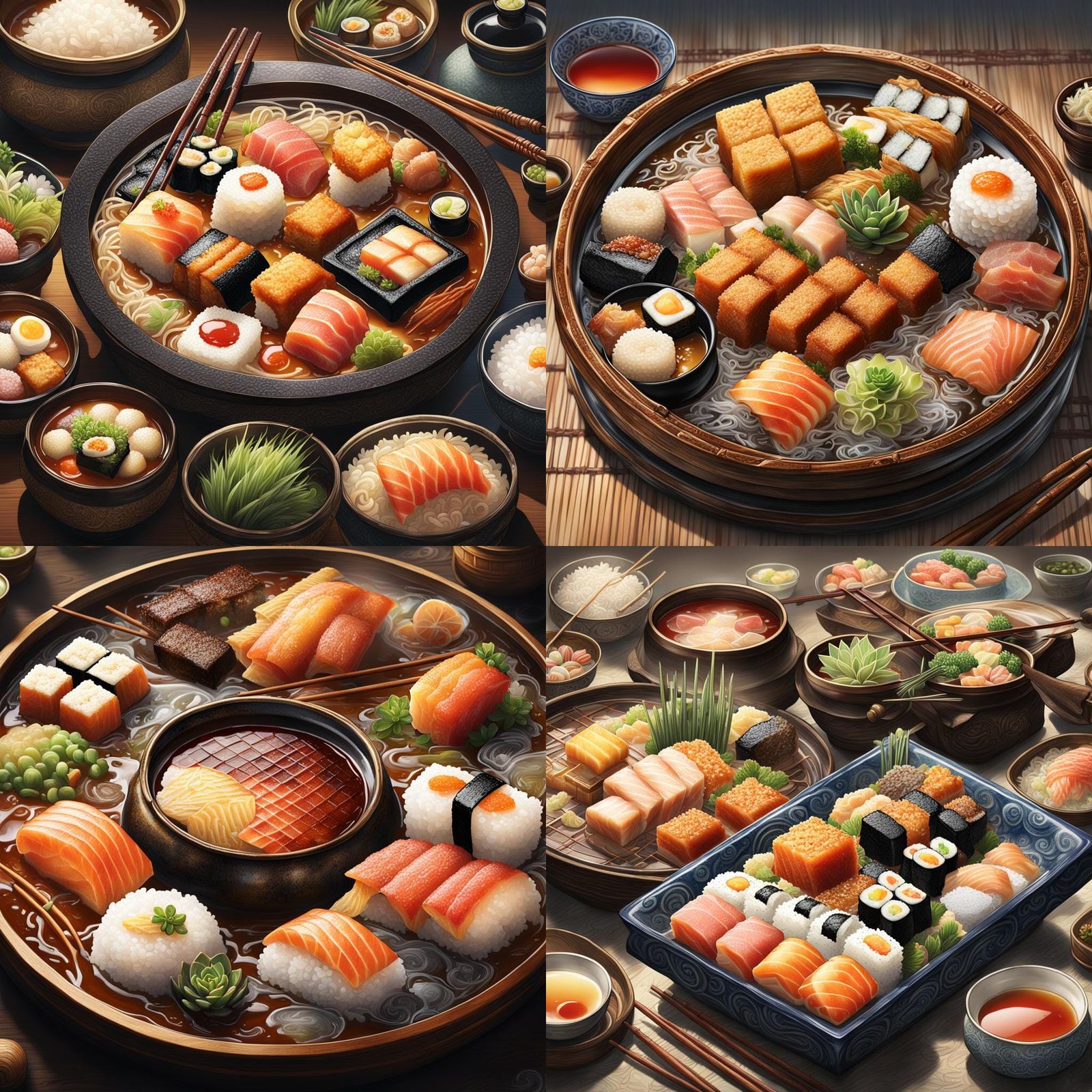 Traditional Japanese Cuisine Still Life in Hyperrealistic St...