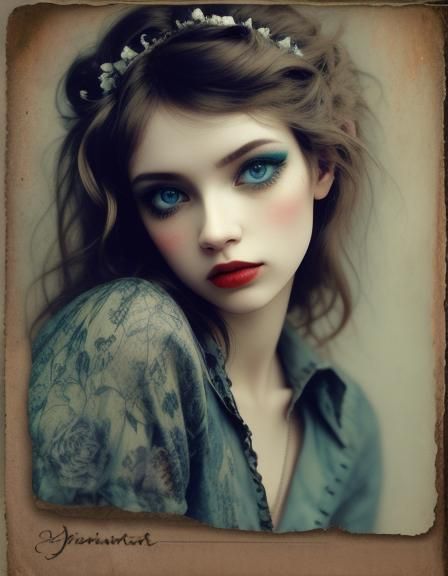 Surreal Portrait of Woman Doing Makeup