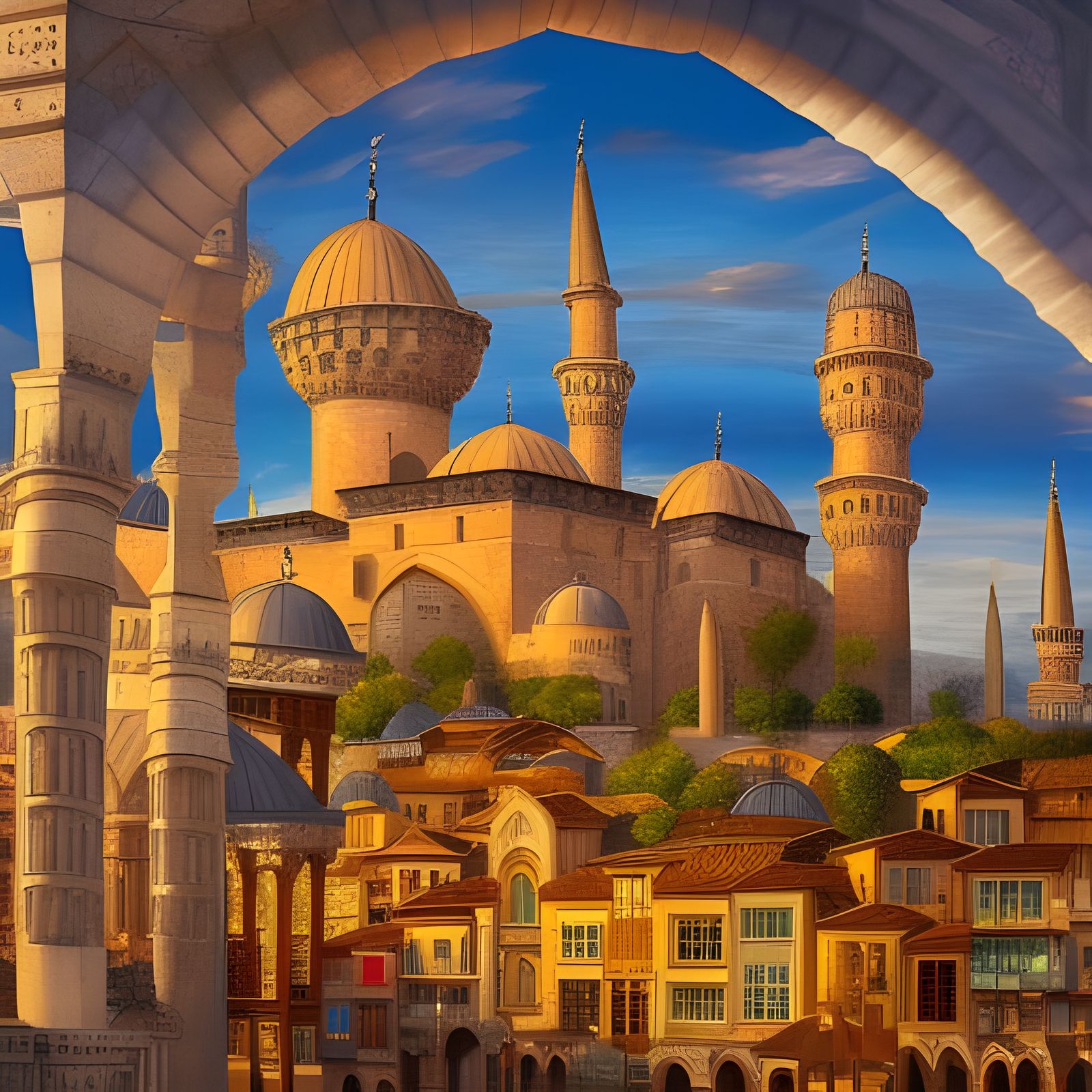 Ottoman Cityscape: A Detailed Oil Painting