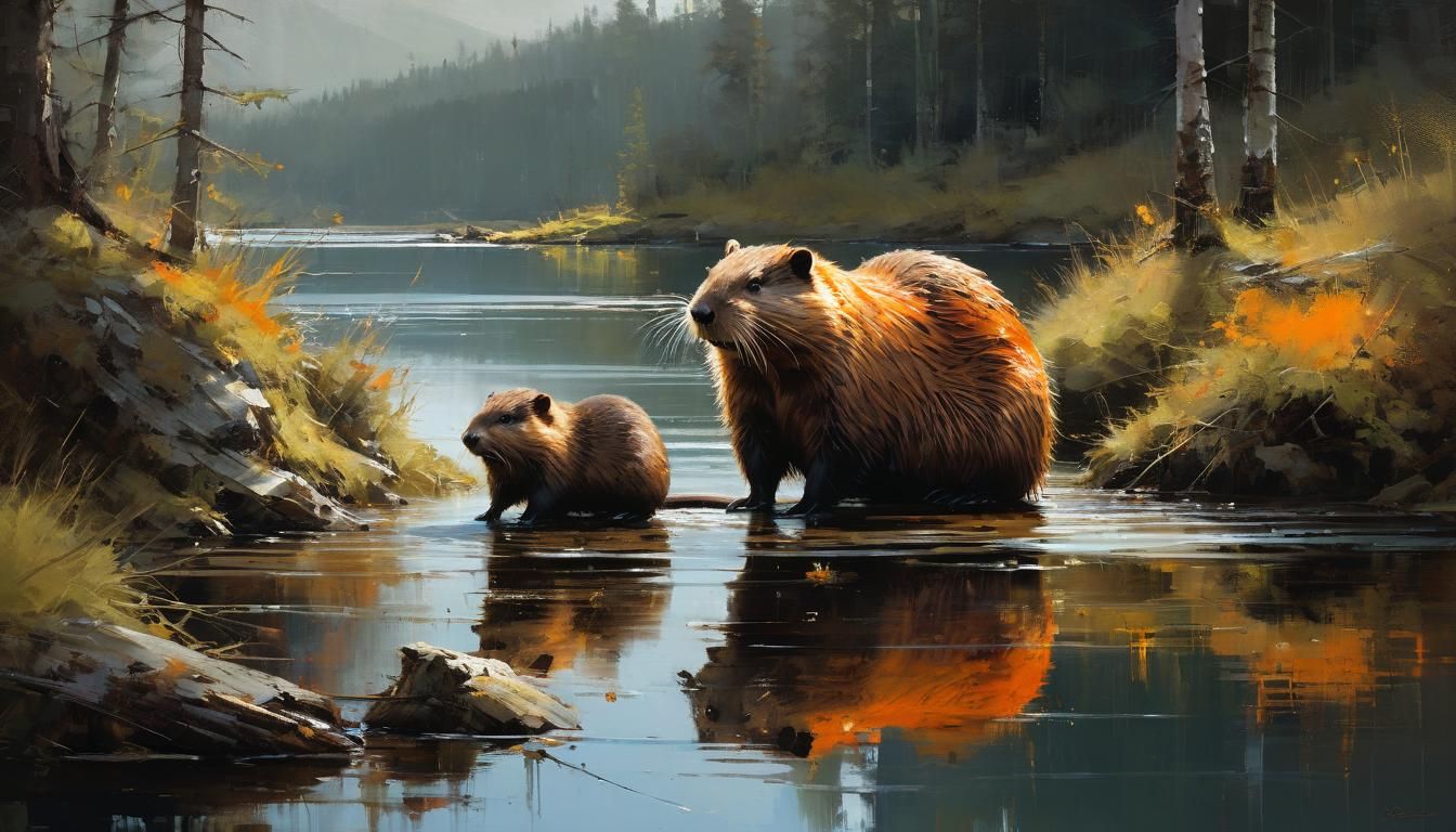 Beaver Family Portrait in Duotone Fine Art