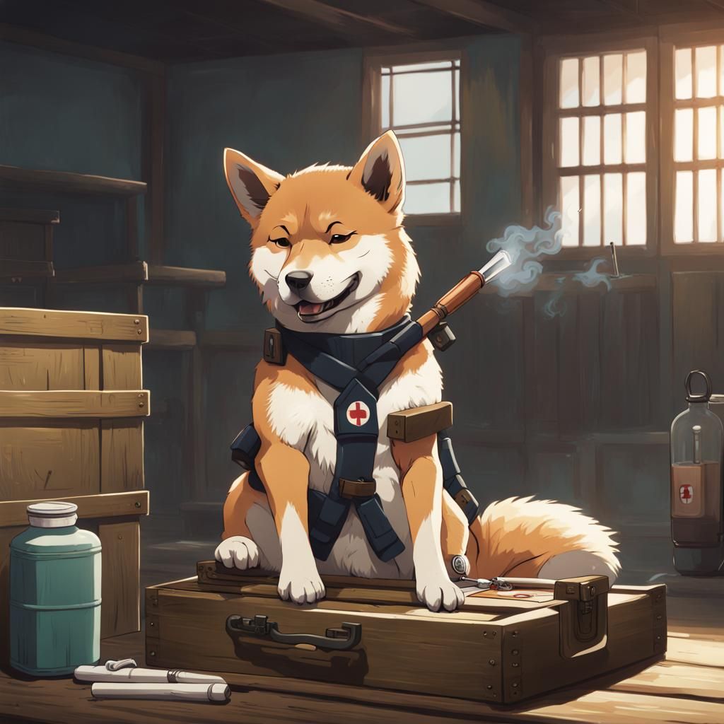 Medic Shiba Inu in Studio Ghibli Anime Style