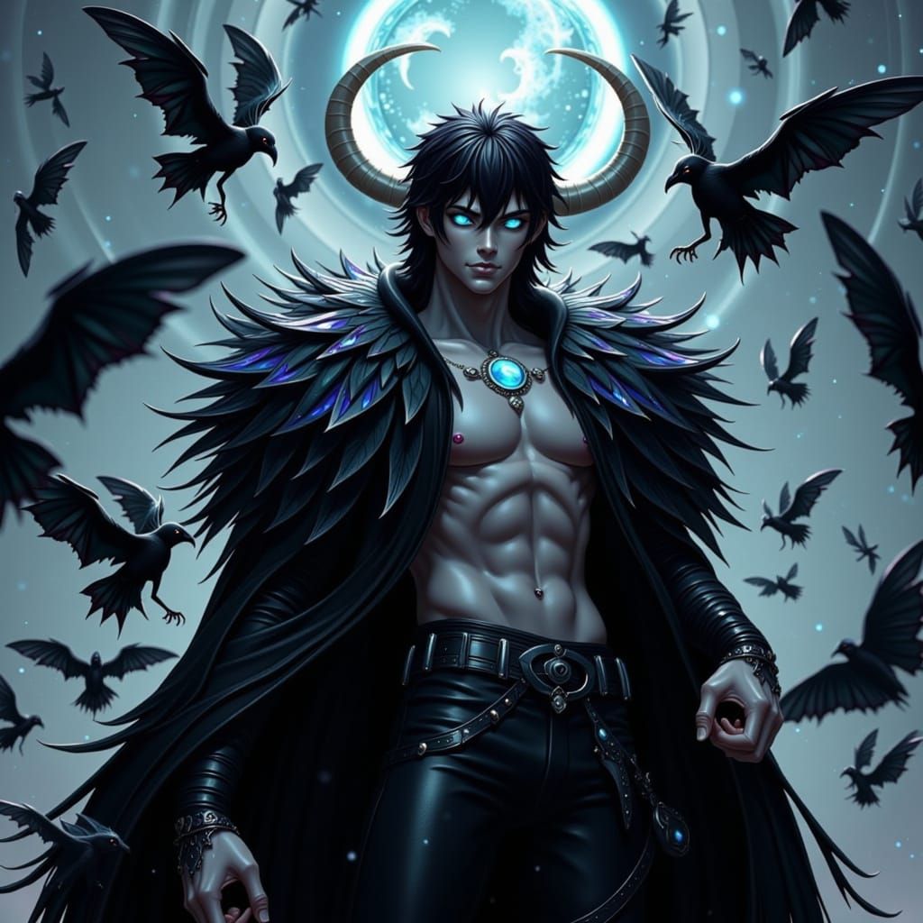 Pale Demon with Ravens, Fantasy Art