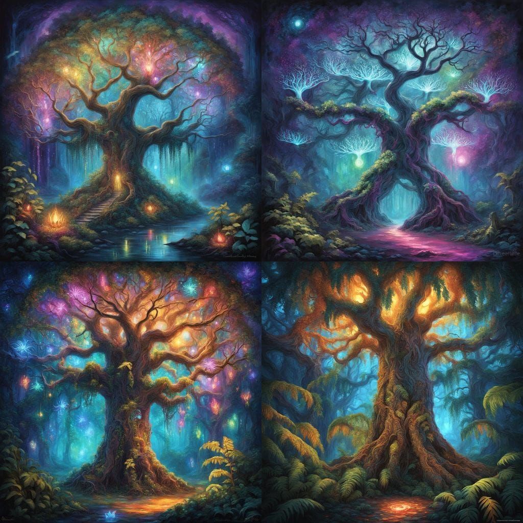 Fantasy Tree of Life with Bioluminescent Vines