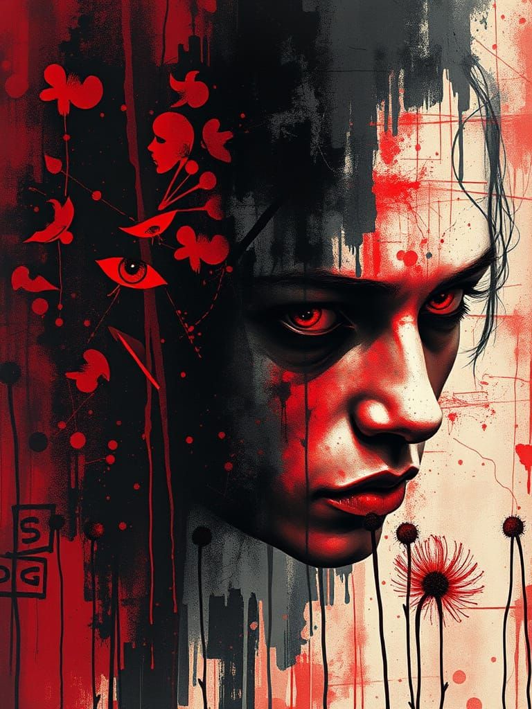 Psychedelic Expressionist Double Exposure with Phantom Eyes