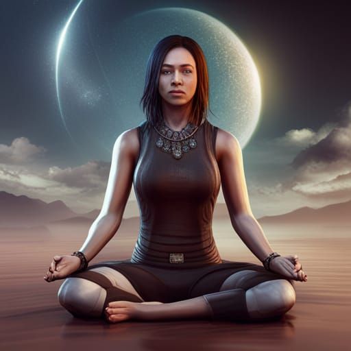 Meditative Woman in 3D Cinematic Style