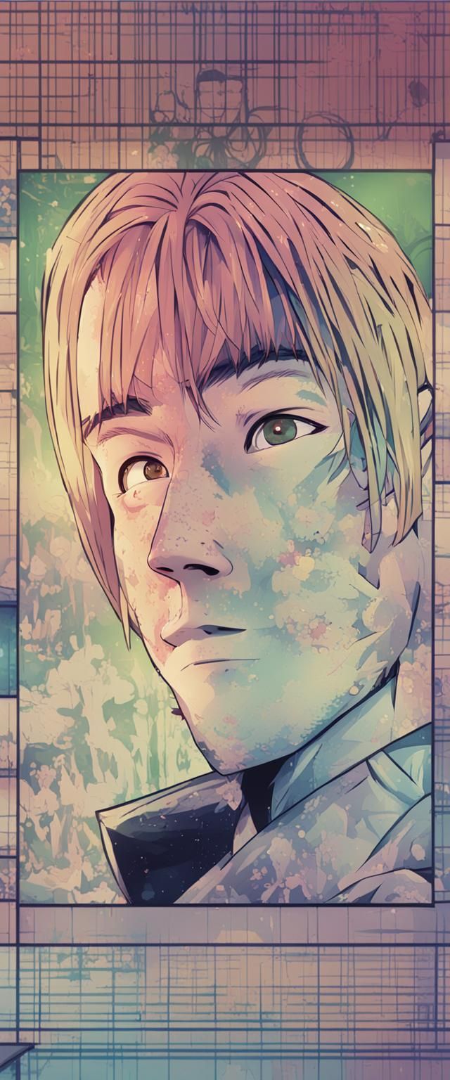 Anxious Teenager in High School Hallway: Realistic Anime Art