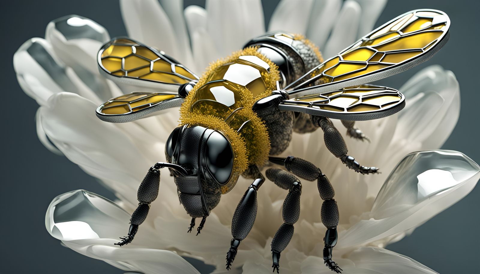 Glass Bee with Greeble Details on Flowers
