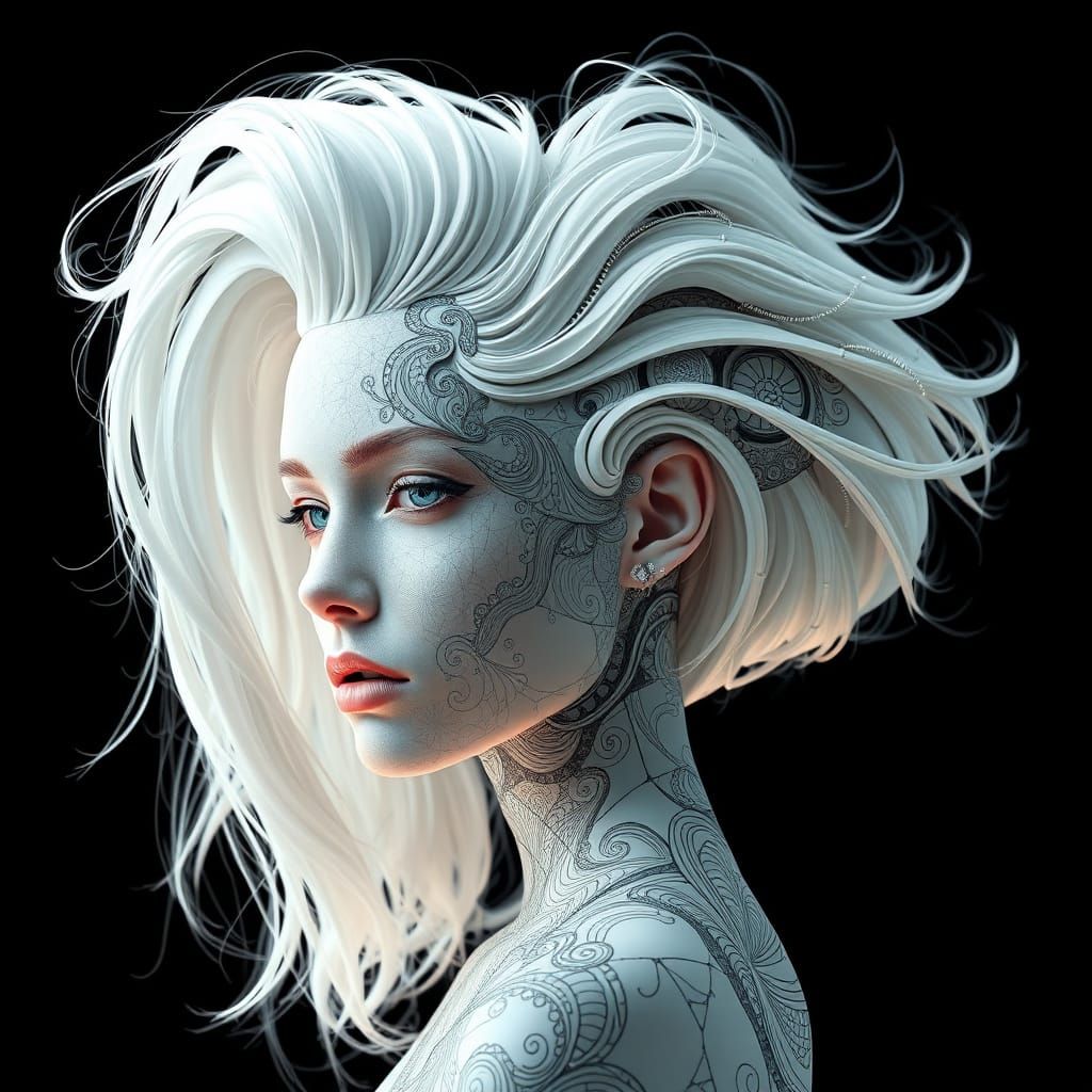 Geometric White Hair Art Inspired by Ash Thorp