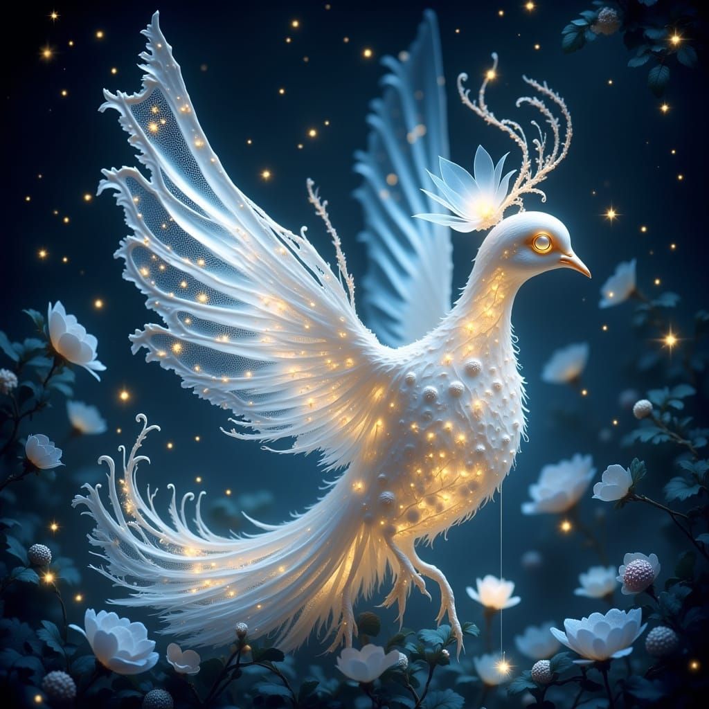 Crystal Dove with Lace and Stars in Ethereal Style