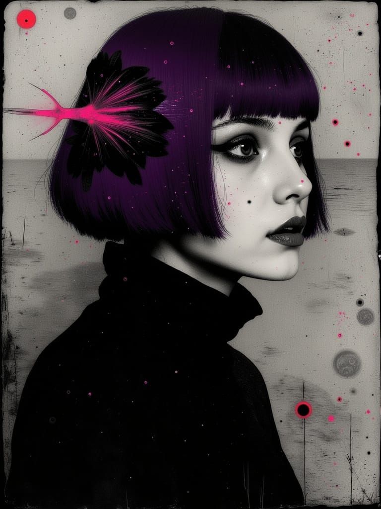 Gothic Woman in Darkwave Portrait with Charcoal Shadows