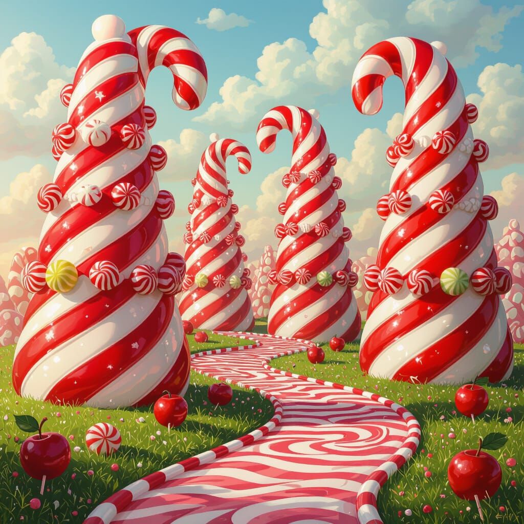 Enchanting Forest of Candy Cane Trees and Licorice Paths