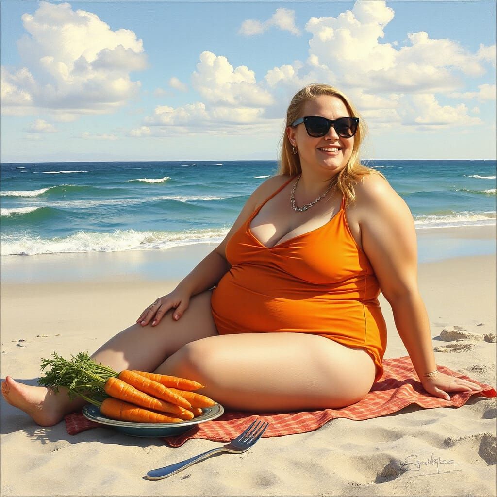 Vibrant Beachside Portrait in a Warm Oil Painting Style