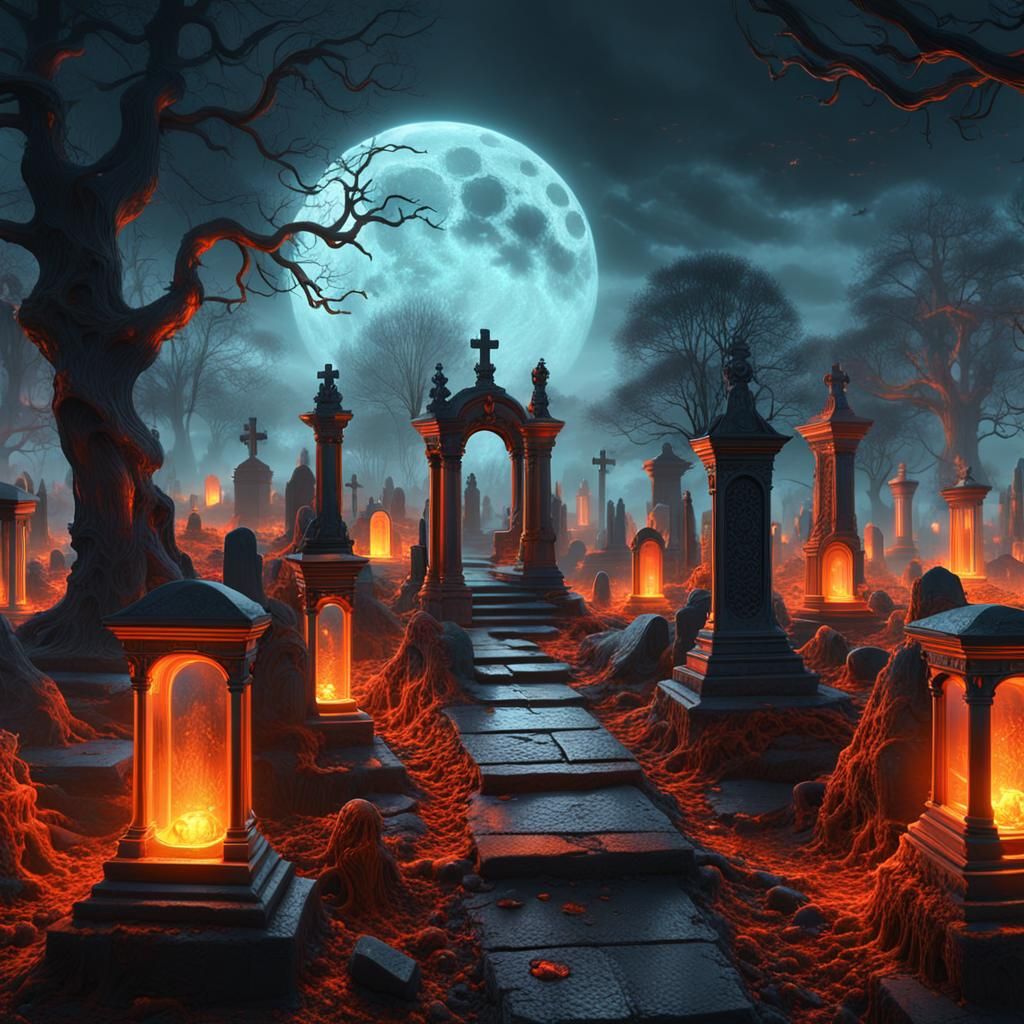 Glowing Cemetery: Mandelbulb Fractal Art