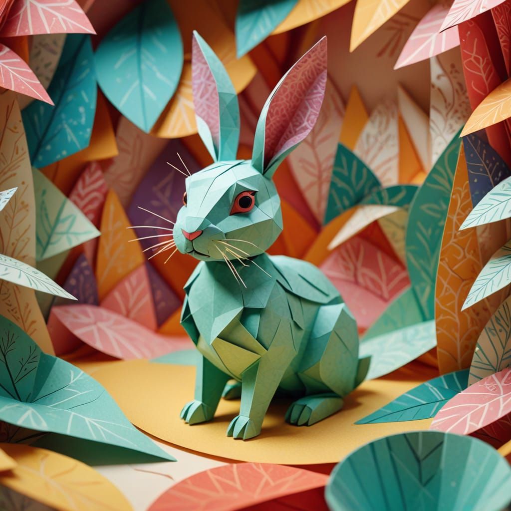 Paper Rabbit in Paper World: Whimsical Digital Art