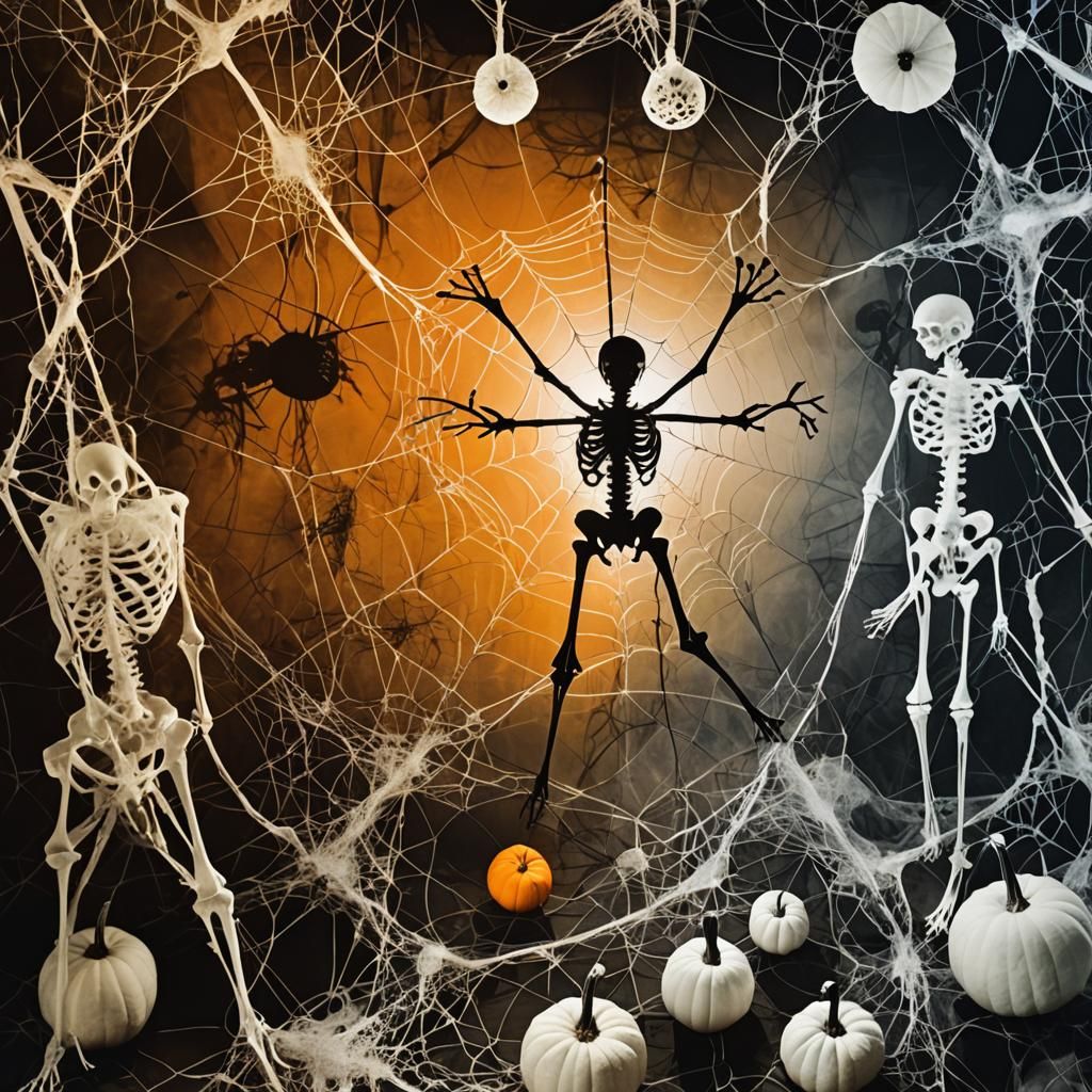 Surreal Photogram of Halloween Objects in Black and White