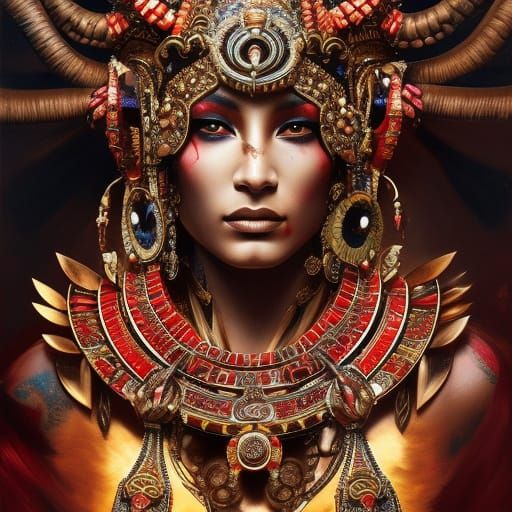 Tribal Shaman Portrait in Art Nouveau Style