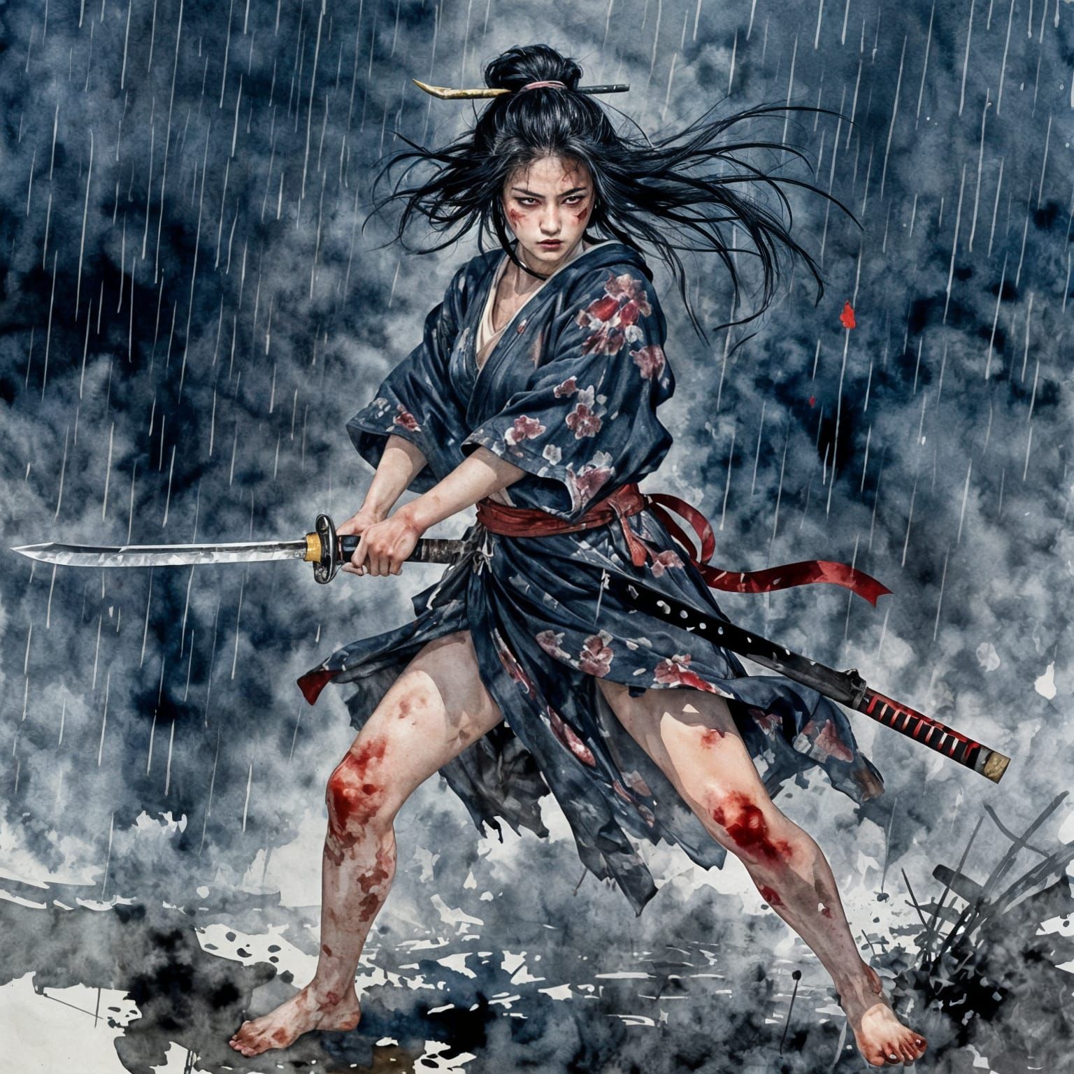 Ninja Geisha Warrior in Fierce Battlestance