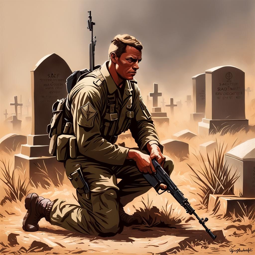 SADF Soldier Mourns at Grave in Sinister Style