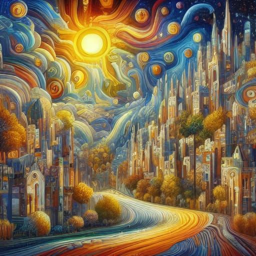 Dreamlike Surrealist Landscape with Melting Clocks