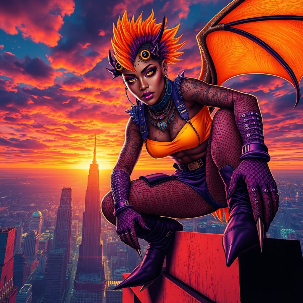 Bold Cyberpunk Pinup: Dragon Human Hybrid in Steampunk Aesth...