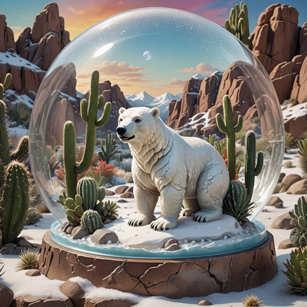 Polar Bear Snow Globe in Desert Landscape