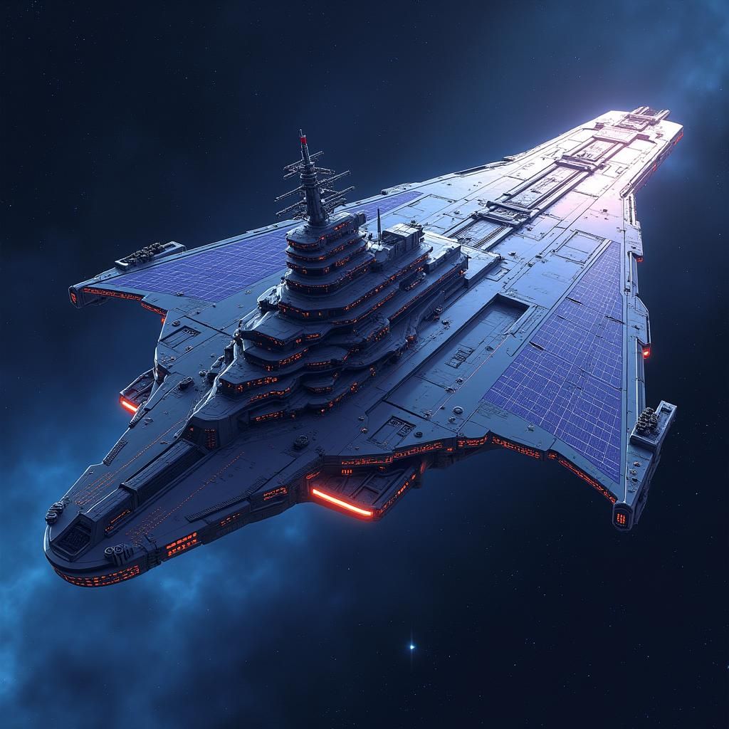 Anime Spaceship Soaring Through Starry Nebula