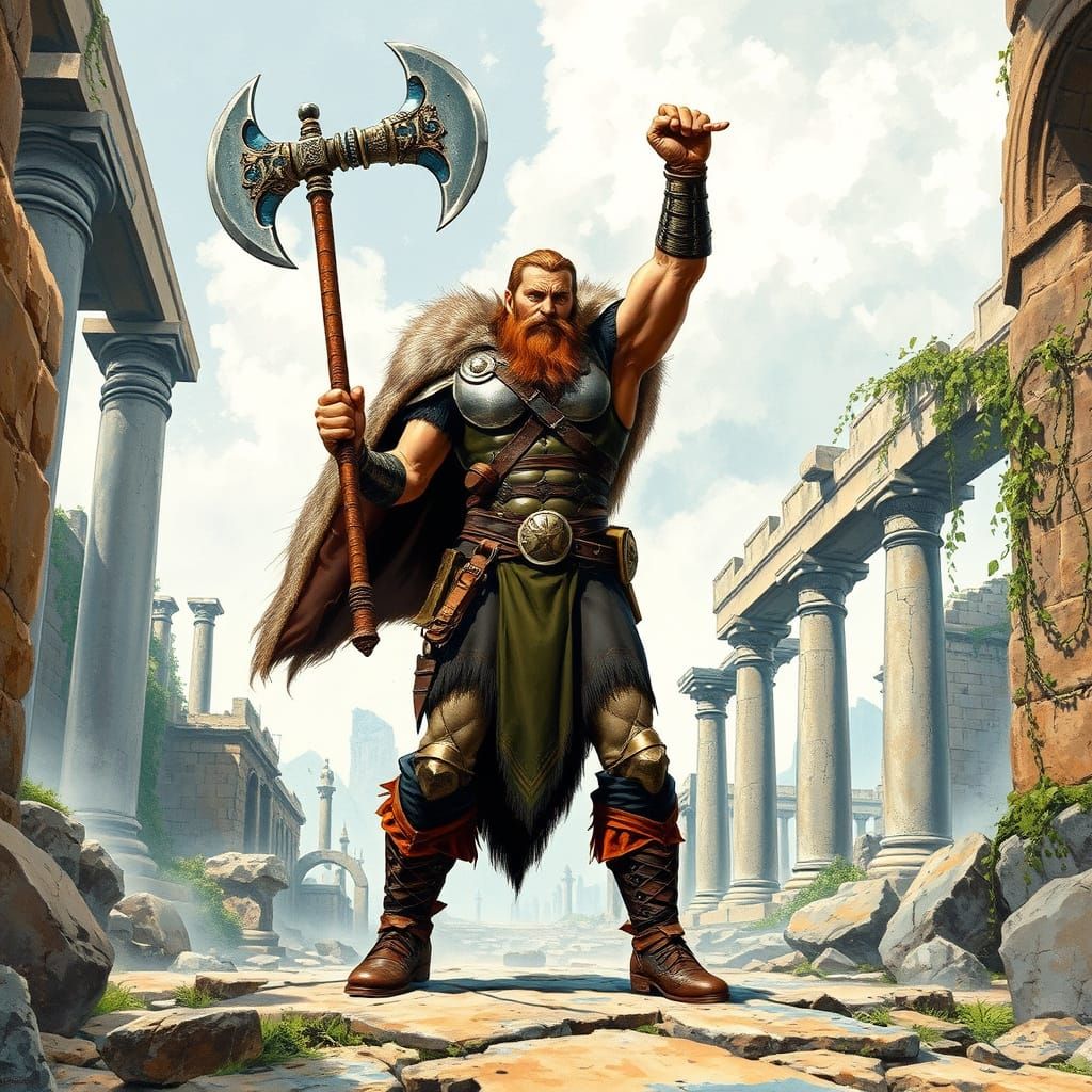 Barbarian Warrior Triumphant in Ruined Ancient Italy