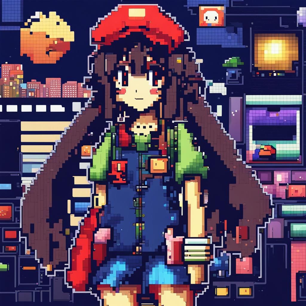 8-bit Anime Girl in Retro Style