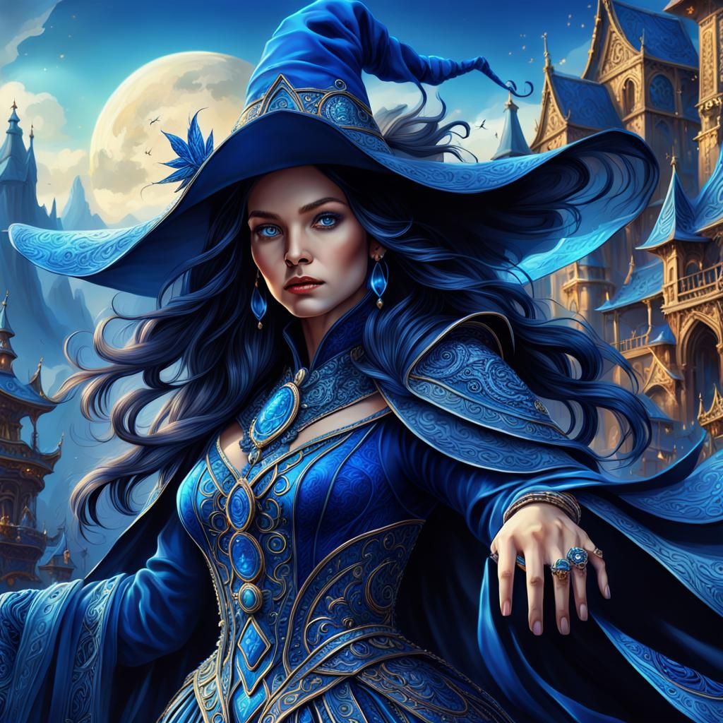 Royal Blue Sorceress in Digital Matte Painting Style
