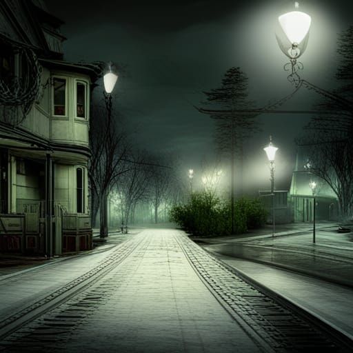 Victorian Streetlights in Silent Rural Town