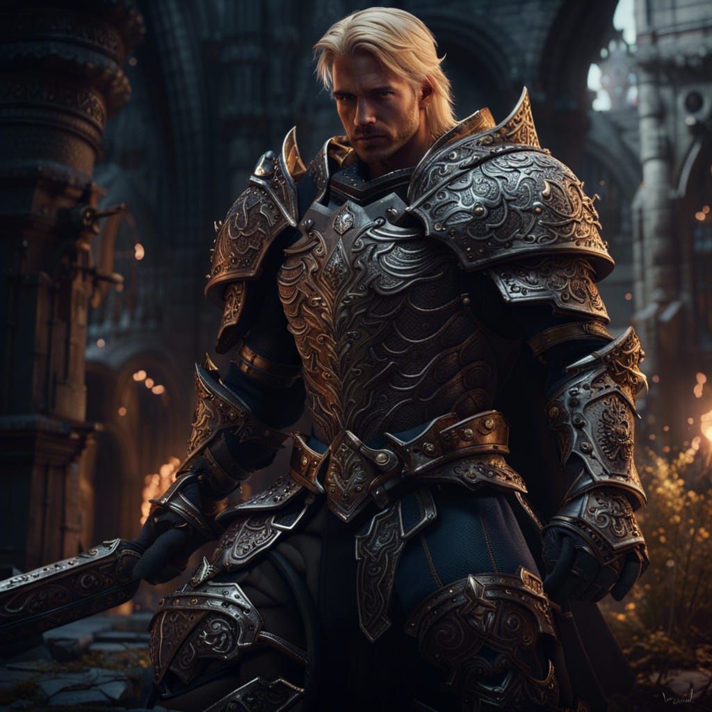 Handsome Blond Warrior in Dark Fantasy Armor