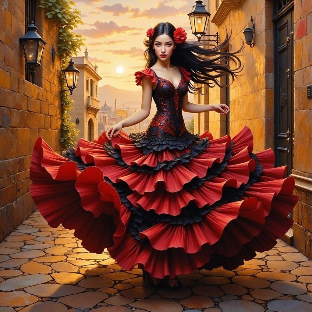 Flamenco Dancer in Seville: Oil Painting