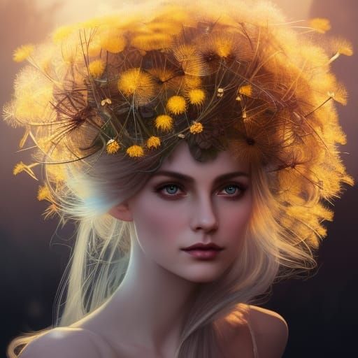 Dandelion Elf Portrait in Hyperdetailed Concept Art Style