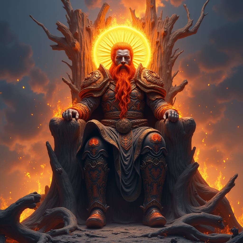 Fiery King on Throne: High Fantasy Concept Art