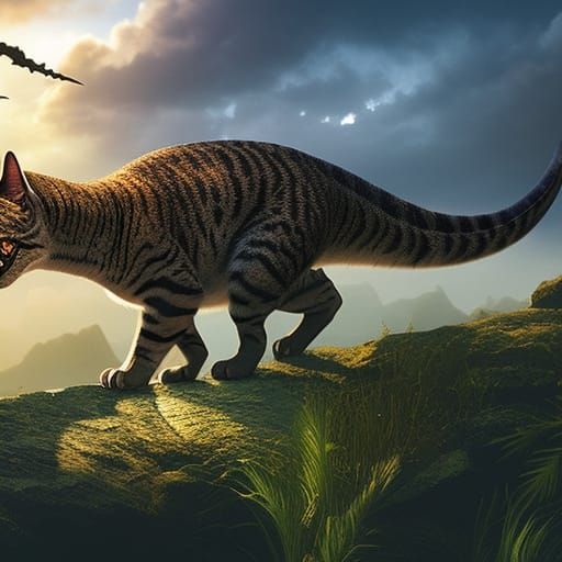 Dinosaur Cat in Detailed Matte Painting