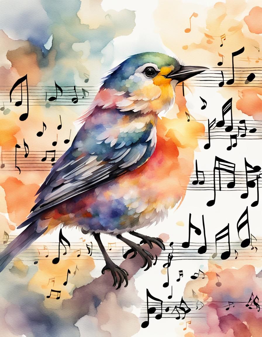 Songbird's Melancholy Song: A Whimsical Watercolor Illustrat...