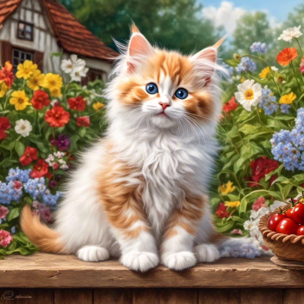 A portrait of a fluffy Persian long hair ginger and white.