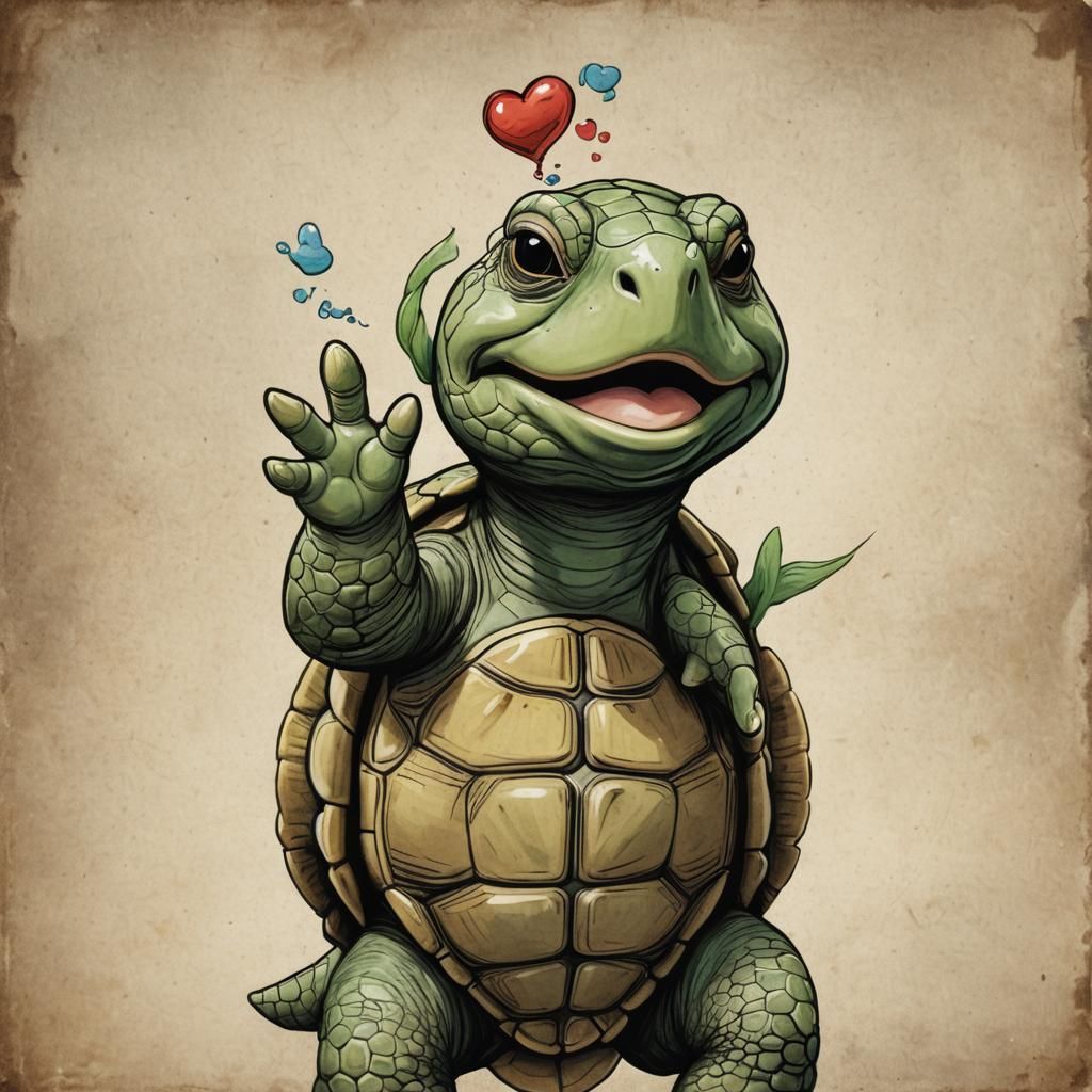 Anthropomorphic Turtle Blowing a Kiss