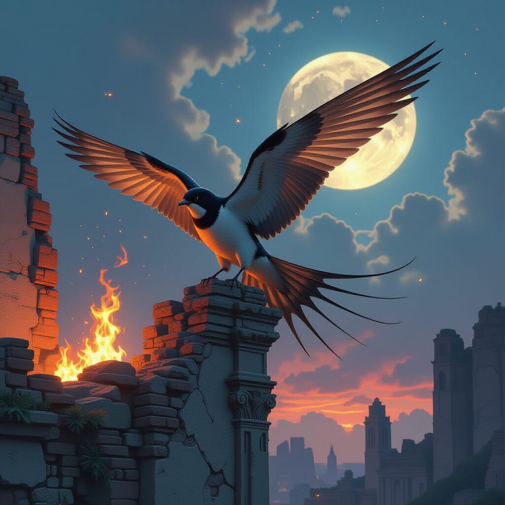 Majestic Swallowtail on Ruin with Cosmic Dust