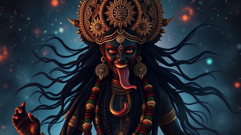 Hyper Realistic Hindu Goddess Kali in a Surreal Galactic Env...