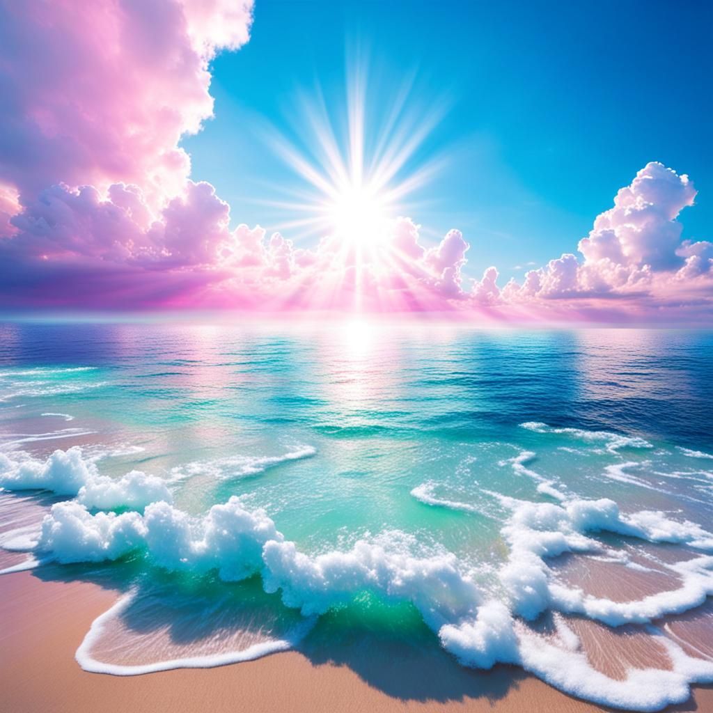 Iridescent Pink Ocean Water in Divine Light