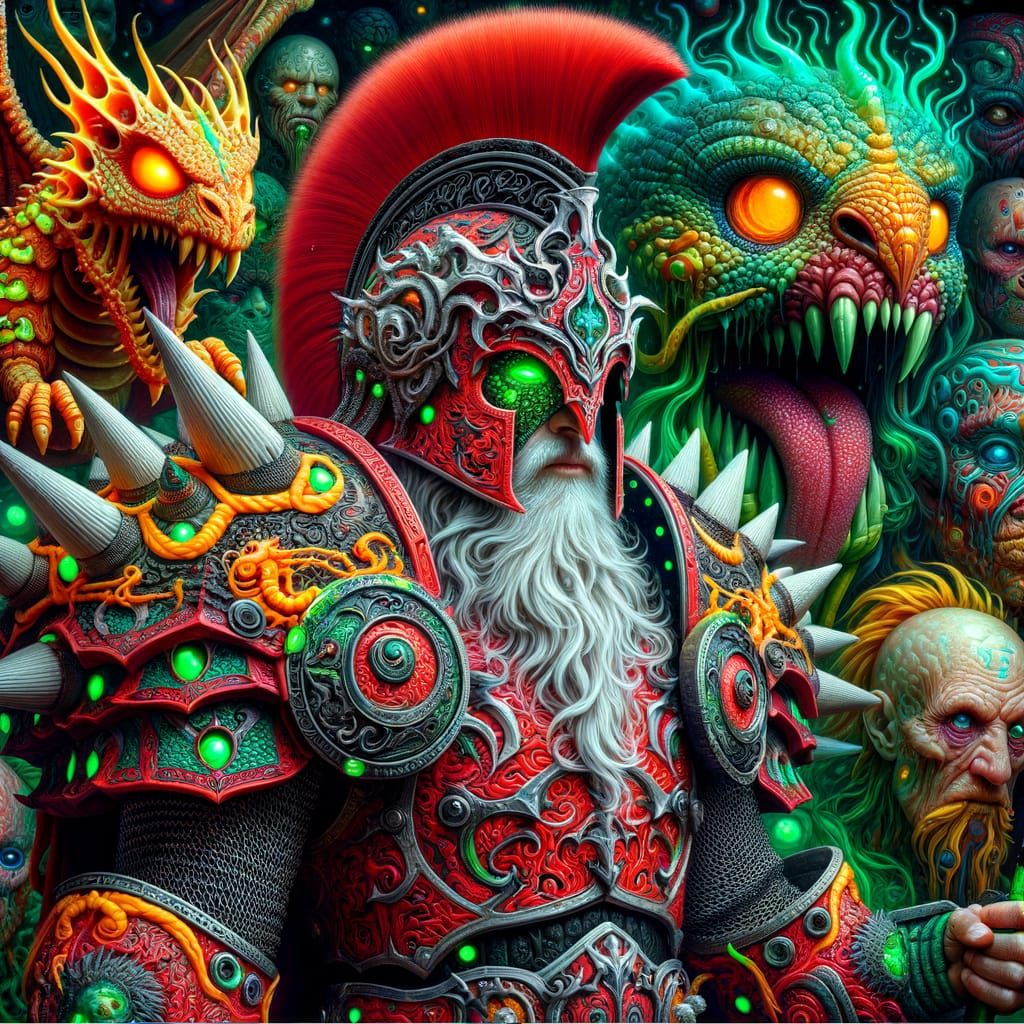 Mage with Fiery Dragon in Surreal Body Part Forest