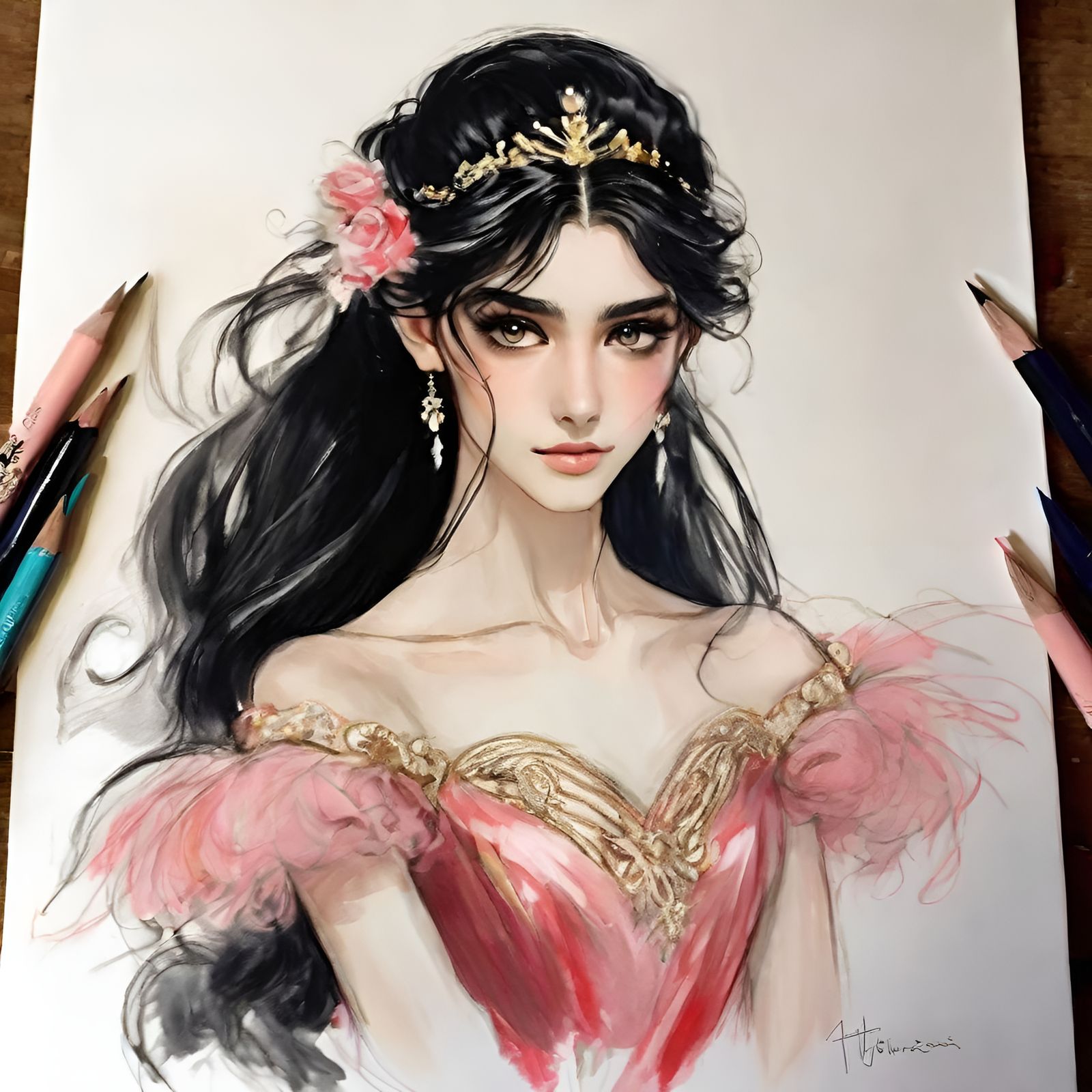 Anime Ballet Dancer in Gown Drawing