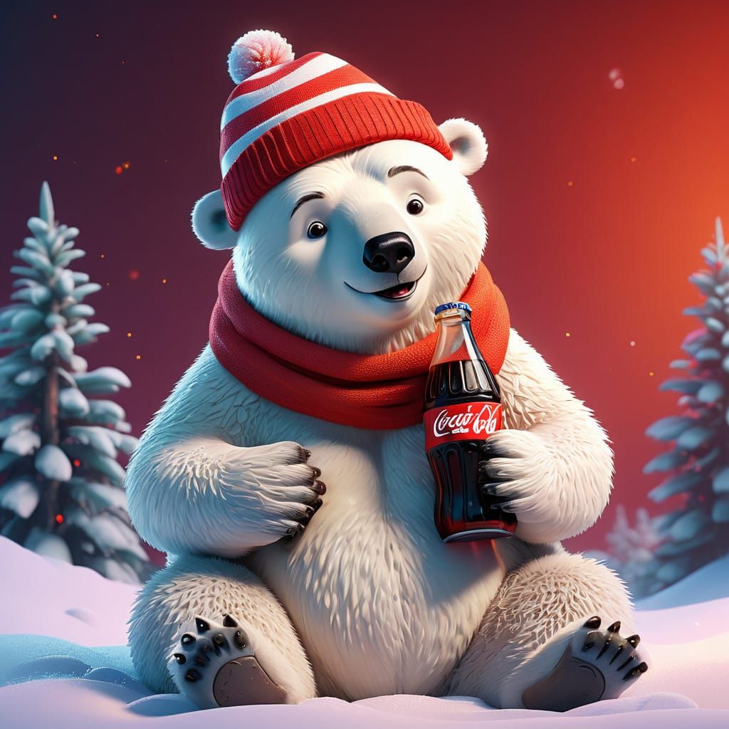 Cheerful Polar Bear Enjoys Christmas in Winter Wonderland