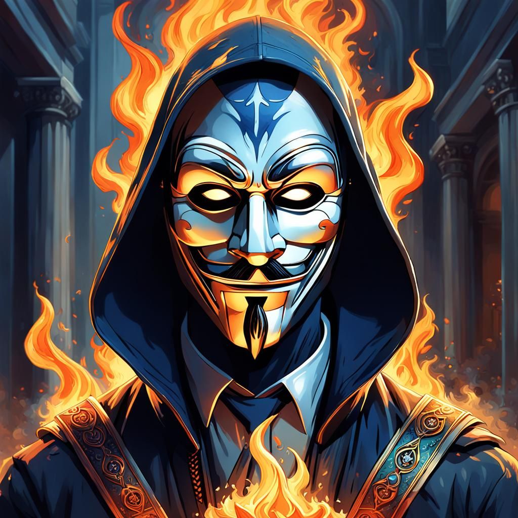 Fiery Thief in Bank: Rutkowski-Style Concept Art