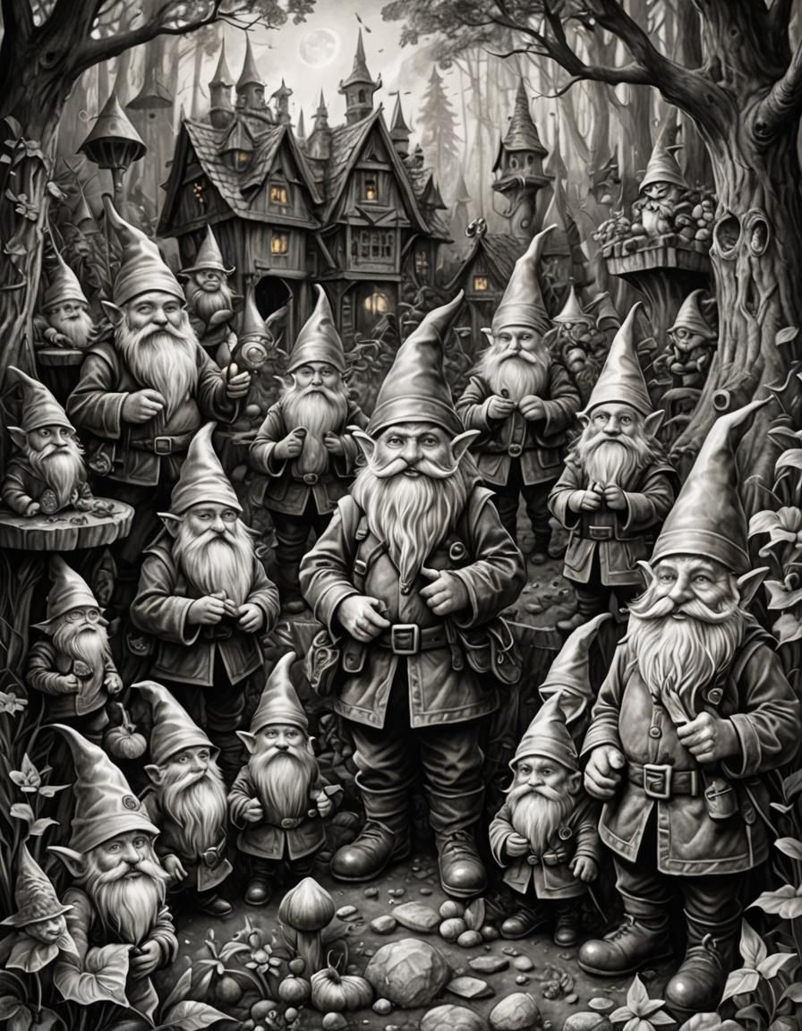 Magical World of Gnomes and Fey in Charcoal