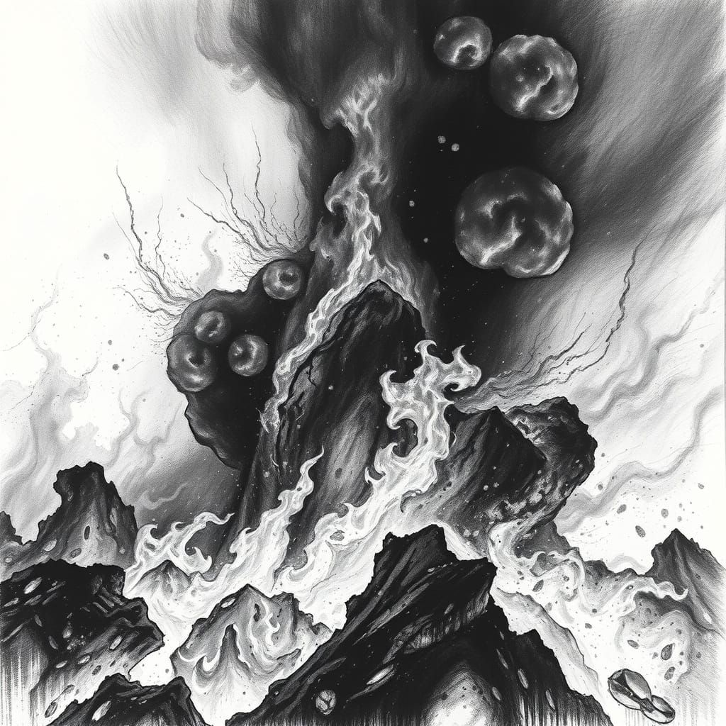 Dramatic Flames Engulfing Surroundings in Charcoal Drawing