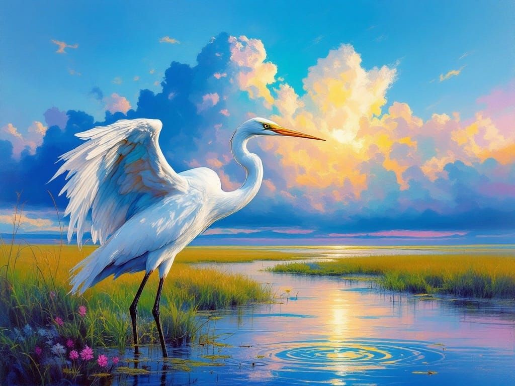 Snowy Egret on Marsh