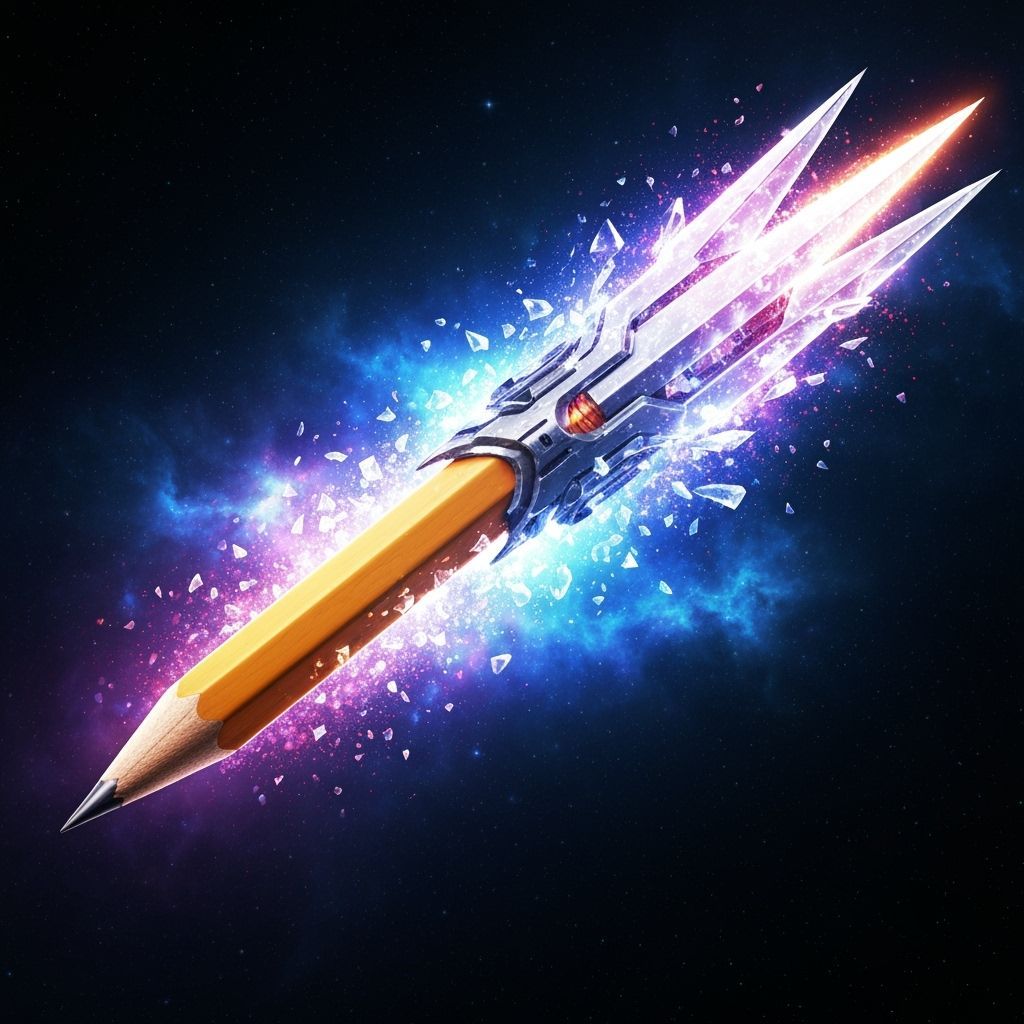 Pencil Transforms Into Crystalline Futuristic Weapon