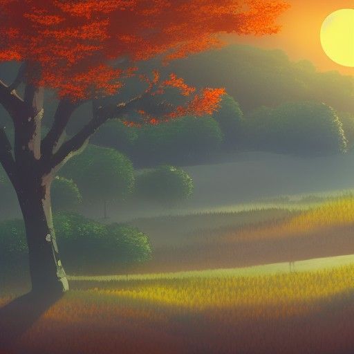Cozy Hillside City Sunrise in Anime Style